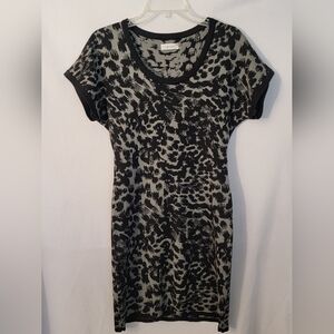 Calvin Klein Black and Gray Animal Print Knit Dress Size M